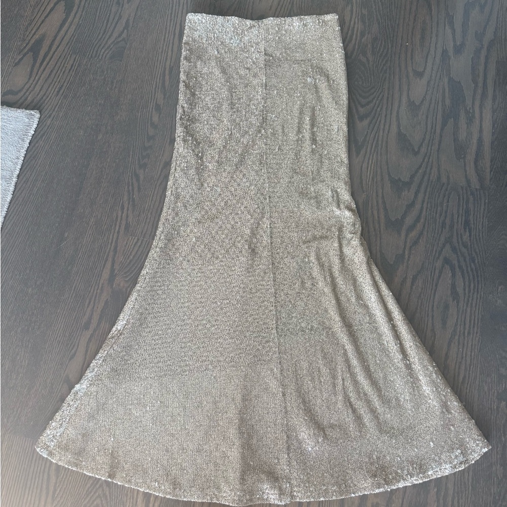 Distressed Gold Sequin Maxi Skirt M